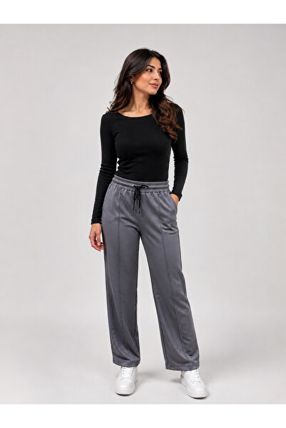 Trendline Women's Gray Jersey Elastic Waist Slim Summer Fabric Palazzo Pants