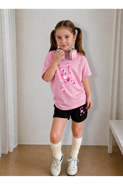 LORVEX Girl's T-Shirt and Shorts Set, Printed Cotton, Summer Casual Fit Combi...