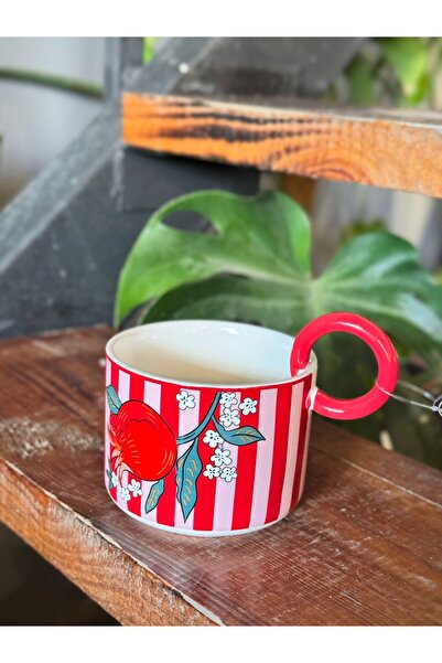 şirineşyalarım Pome Series Porcelain Mug with Red Handle 370 ml - 1 Piece