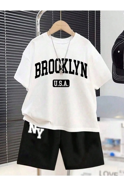 NC Nicee Clothes Summer Children's T-Shirt Shorts Unisex (Broklyn Usa Black P...