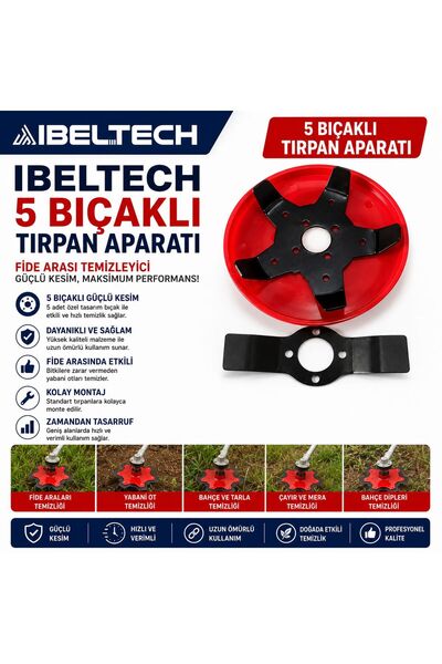 İBELTECH 5 Bıçaklı Tırpan Aparatı – Fide Arası Temizleyici Ot ve Yabani Ot Ke...