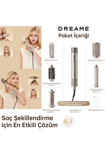 Dreame RLS3L Airstyle Üstün Çoklu Air Styler, Gold, Hava Üflemeli , Pratik Fö...