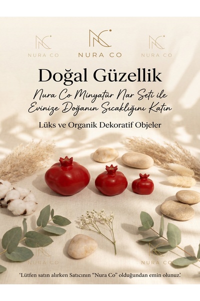 NURA CO 3’lü Dekoratif Nar Biblo Seti Bereket ve Şıklık Temalı Premium Ev Dek...