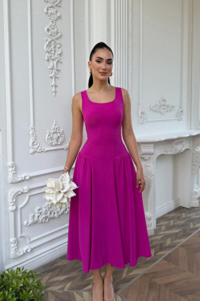 Sindimoda Yıldız Kalın Askılı Midi Elbise 1112