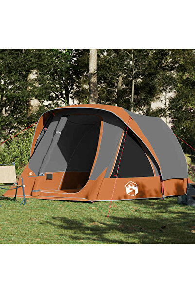 vidaxl Cort de camping pentru 6 persoane, gri/portocaliu, impermeabil