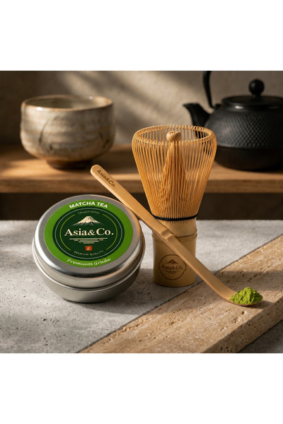 Asia&Co. Premium Matcha Tea Bundle Set – Matcha Tozu, Bambu Çırpıcı ve Matcha...