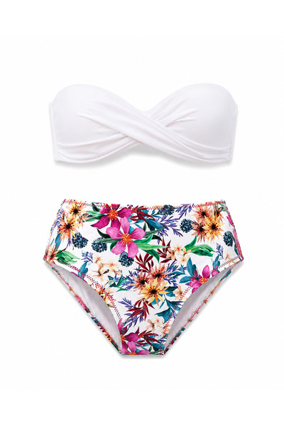 Pierre Cardin Strapless Bikini Set - Knot Detail, High Waist, Push-Up Padding...