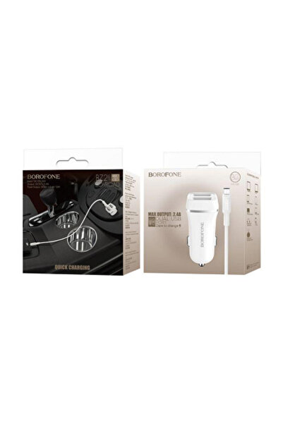Borofone Car Charger BZ2 with MicroUSB Cable, 2xUSB, 2.4A, White