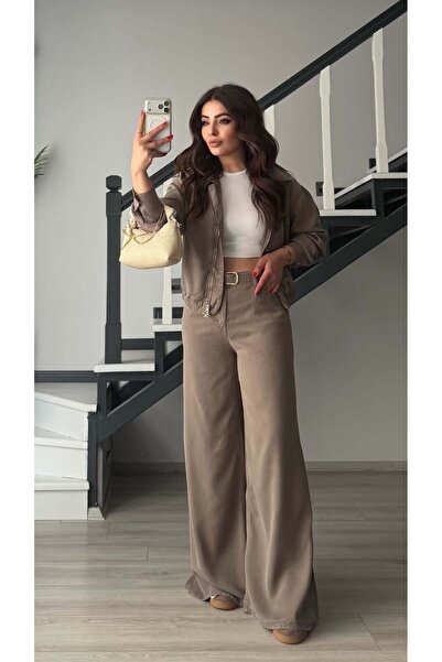 Oslove Vizon Tencel Bomber Ceket-Pantolon Takım