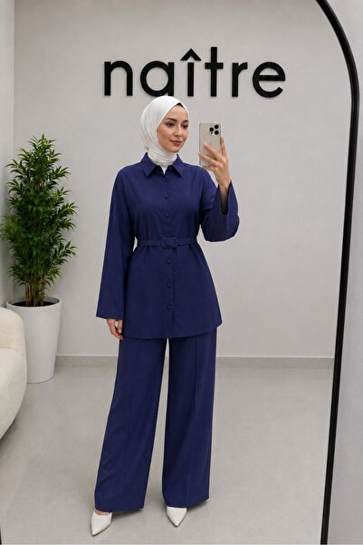 naitre طقم مكون من قطعتين بياقة قميص وحزام من قماش الفراولة