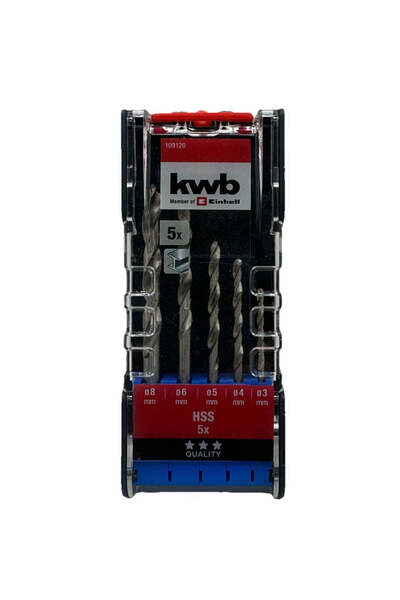 Kwb Set de 5 burghie metalice HSS, de 3, 4, 5, 6, 8 mm