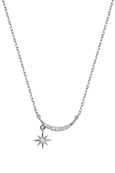 Lisa&Co. Lanț Argint Crescent Moon&Northern Star Argint placat cu rodiu / Cri...