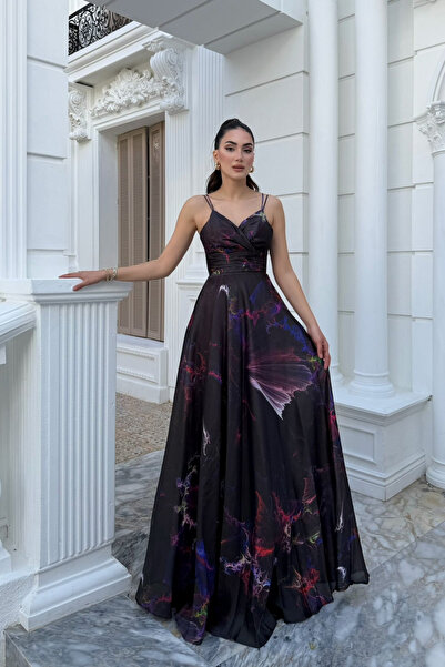 Sindimoda Feza Desenli Askı Detay Abiye 1093