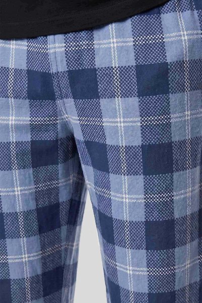 Mısırlı Egyptian Men's Cotton Plaid Bottom Pajamas Blue