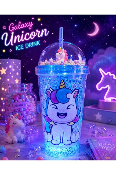 HediyeFilesi Led Işıklı Mavi Unicorn Tasarımlı Pipetli Suluk – Hediyelik Buz ...