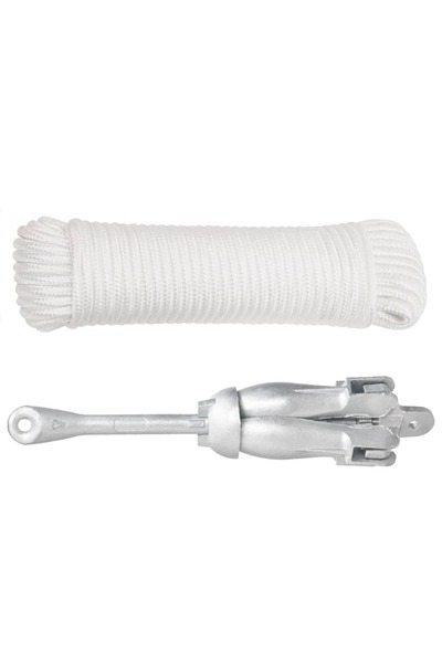 Concept Ancoră pliabilă cu funie, argintiu, 8 kg, fier maleabil