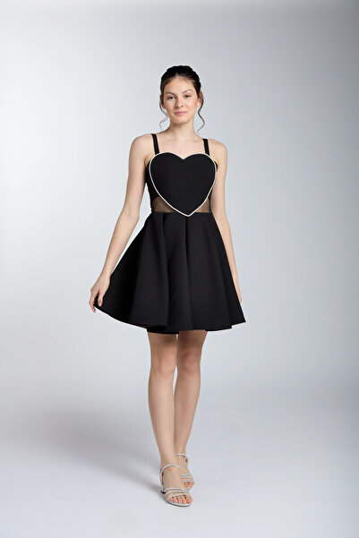 Orca Kids Fashion 9-15 Kalp Mini Abiye Siyah