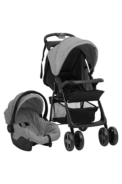 vidaxl 3-in-1 baby stroller, light gray and black, steel