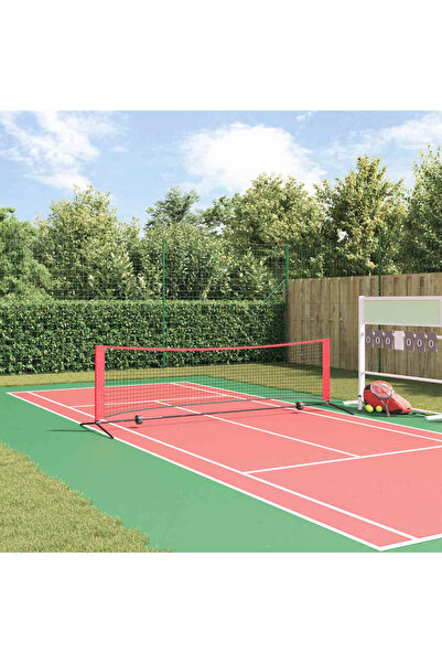 vidaxl Rețea de tenis Negru și roșu 301 x 90,5 x 87 cm Poliester