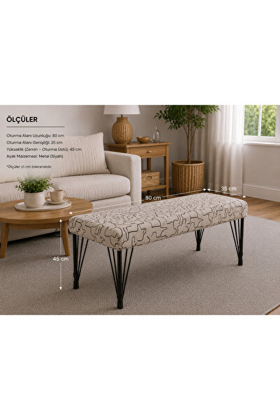 densan aksesuar Metal Ayaklı 80 Cm Desenli Puf & Bench Tekli