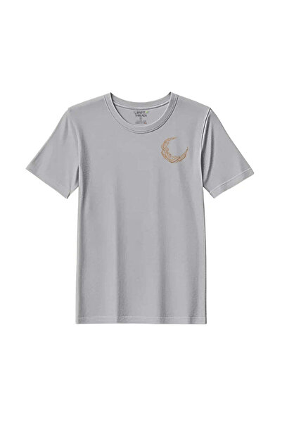 BYFT Threads Eid T-Shirt - Golden Crescent Noor Embroidered Design, Premium P...