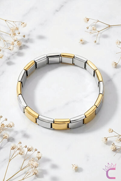 Cinderella Accessories سوار إيطالي من الفولاذ المقاوم للصدأ باللون الذهبي وال...