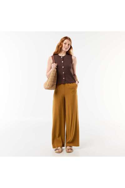 KIABI Wide-leg trousers in fluid fabric BROWN