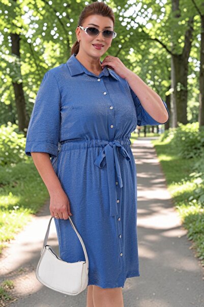 SHOPPEBUTİK Lined Belted Shirt Dress (Size Chart and Photographs of the Dress...