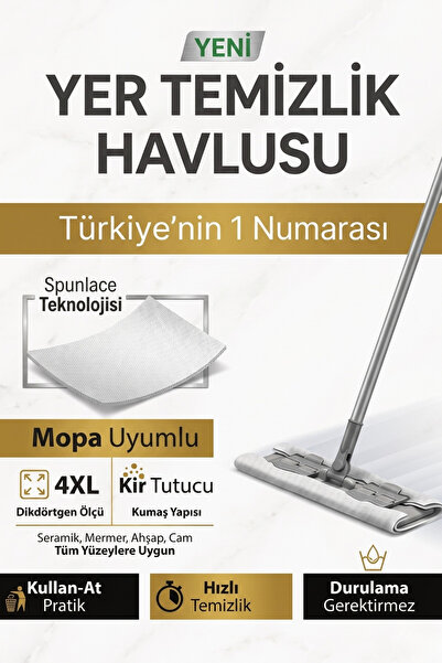 Vivenda 50 Yaprak 4XL Büyük Boy Mandallı Mop Uyumlu Islak Yer Temizlik Havlus...