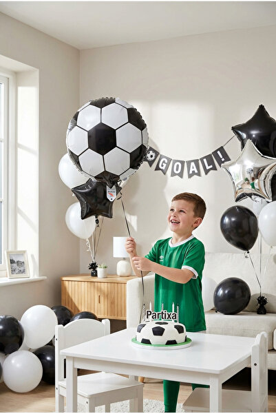 Partixa Futbol Topu Folyo Balon Siyah Beyaz 25 cm Futbol Temalı Çocuk Doğum G...