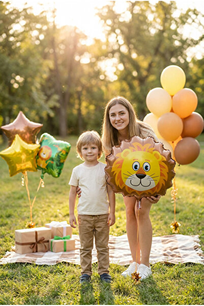 Partixa Safari Aslan Kafa Folyo Balon 35x42 cm Safari Temalı Çocuk Doğum Günü...