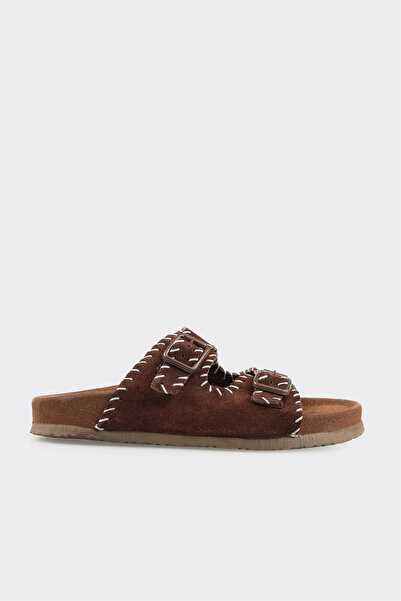 Elle Shoes Kahve Deri Kadın Terlik