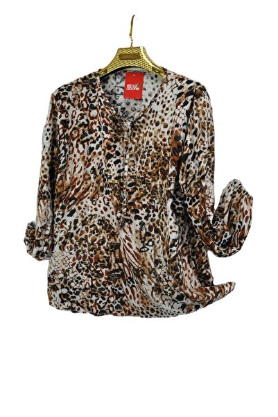 elma abone Plus Size Patterned Viscose Lace-Up Short Shirt Blouse