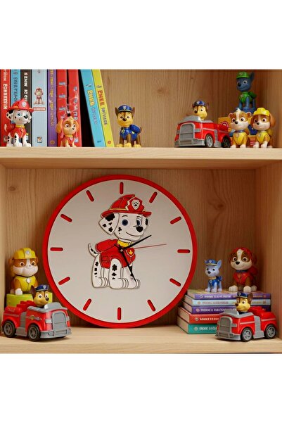 vela atölye Paw Patrol Marshall Figür Kırmızı Ahşap Tasarım Duvar Saati