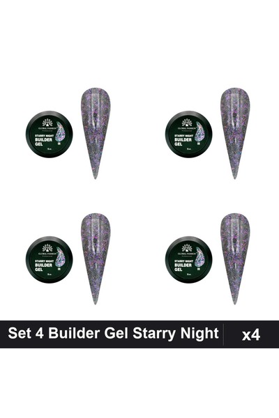 global fashion Set 4 Builder Gel Starry Night Nr.06 15g, Constructie Unghii G...