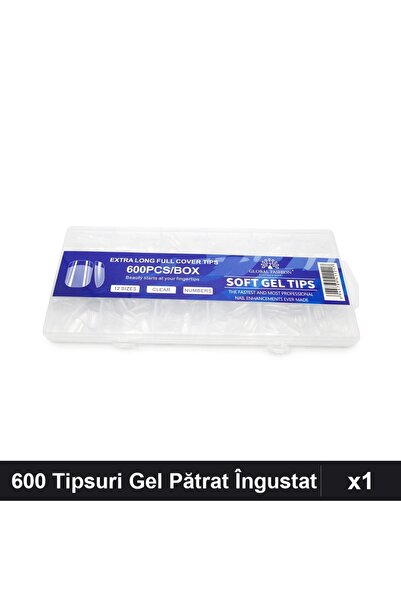 global fashion Set 600 Tipsuri Gel Pătrat Îngustat, Oja Semipermanentă, Manic...