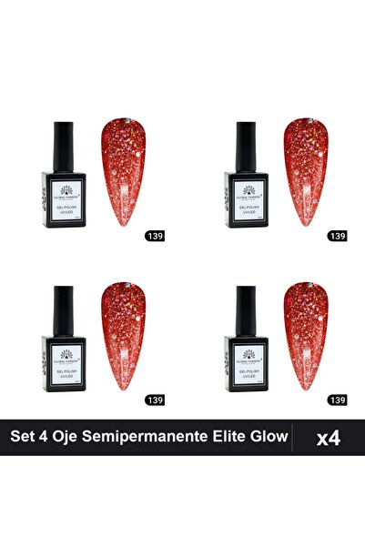 global fashion Set 4 Oje Semipermanente Elite Glow 15ml, Gel Polish UV/LED