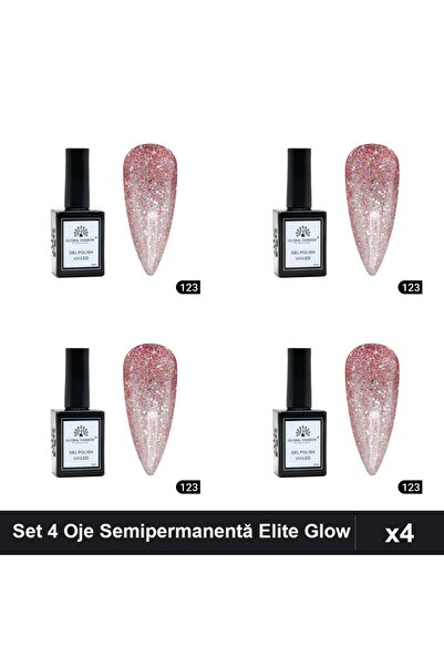 global fashion Set 4 Oje Semipermanentă Elite Glow 15ml, Gel Polish UV/LED