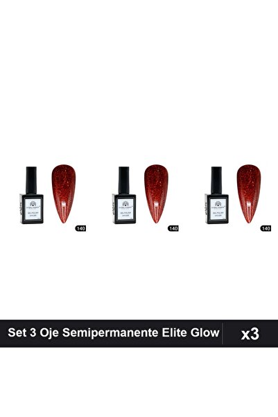 global fashion Set 3 Oje Semipermanente Elite Glow 15ml, Gel Polish UV/LED