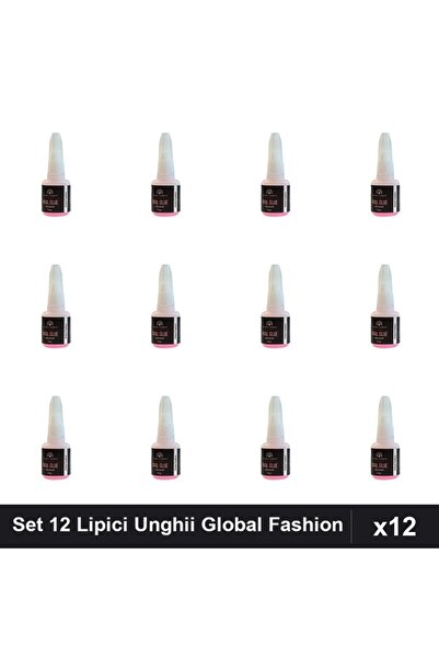 global fashion Set 12 Lipici cu Pensula Nail Glue 10g, Manichiura Profesionala