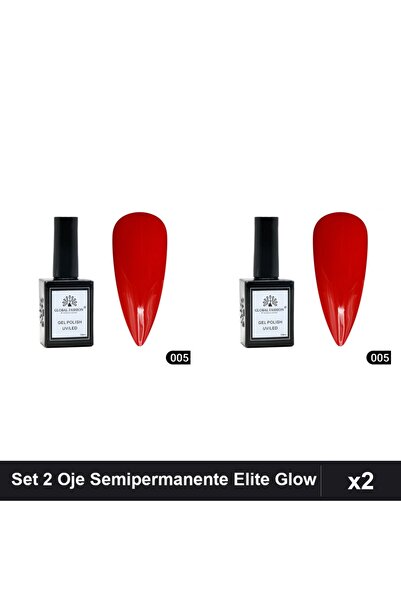 global fashion Set 2 Oje Semipermanente Elite Glow 15ml, Gel Polish UV/LED