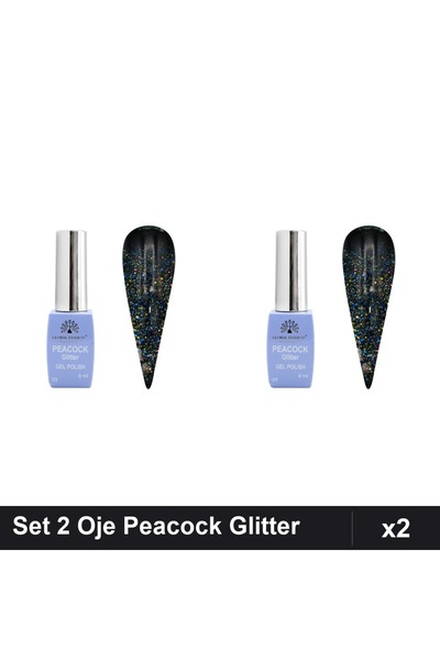 Makeup Set 2 Oje Semipermanente Peacock Glitter 8ml, Nuanta 09, Manichiura UV...