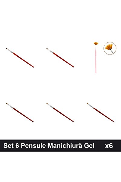 NAİLS Set 6 Pensule Manichiură Gel Profesionale, Evantai și Limbă Pisică, Mod...