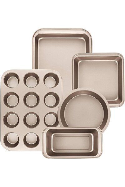 GGEROU Baking Pan Set, 5-Piece Oven-Safe Baking Pan Set, Baking Set with Roun...