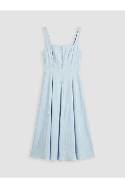 LC Waikiki Nevavm Square Collar Waist-Sitting Poplin Dress with a Difference