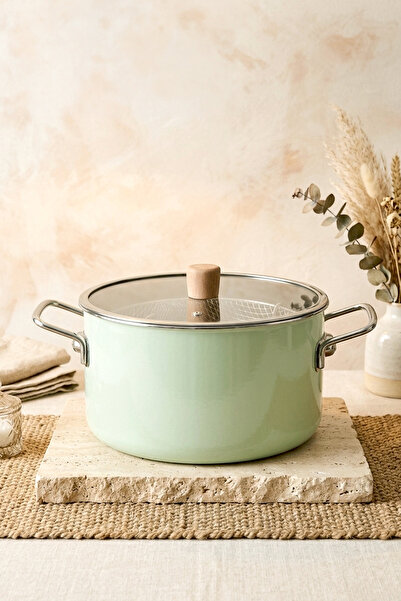 Kitchen Life Oală emailată Titan Cook cu mâner din lemn, mâner din inox și st...