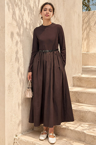 Lale Butik Kadriye Baştürk Top Part Combed Cotton Slim Fit Belted Dress 912 B...