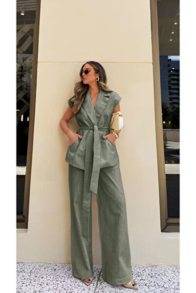 OEM Elegant two-piece women's suit with jacket and wide-leg pants