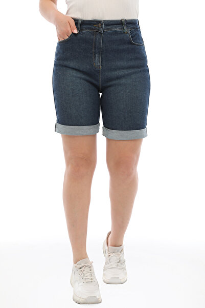 EYLÜL GİYİM Pantaloni scurți din denim pentru femei, cu două tăișuri