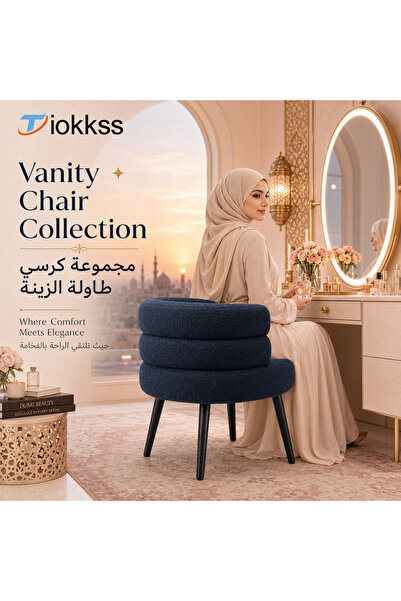 Tiokkss Luxury Bouclé Vanity Stool | Modern Makeup Chair | Ergonomic Dressing...
